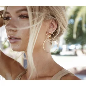 Stylish Kara Double Hoop Earrings - 3 Inches Long