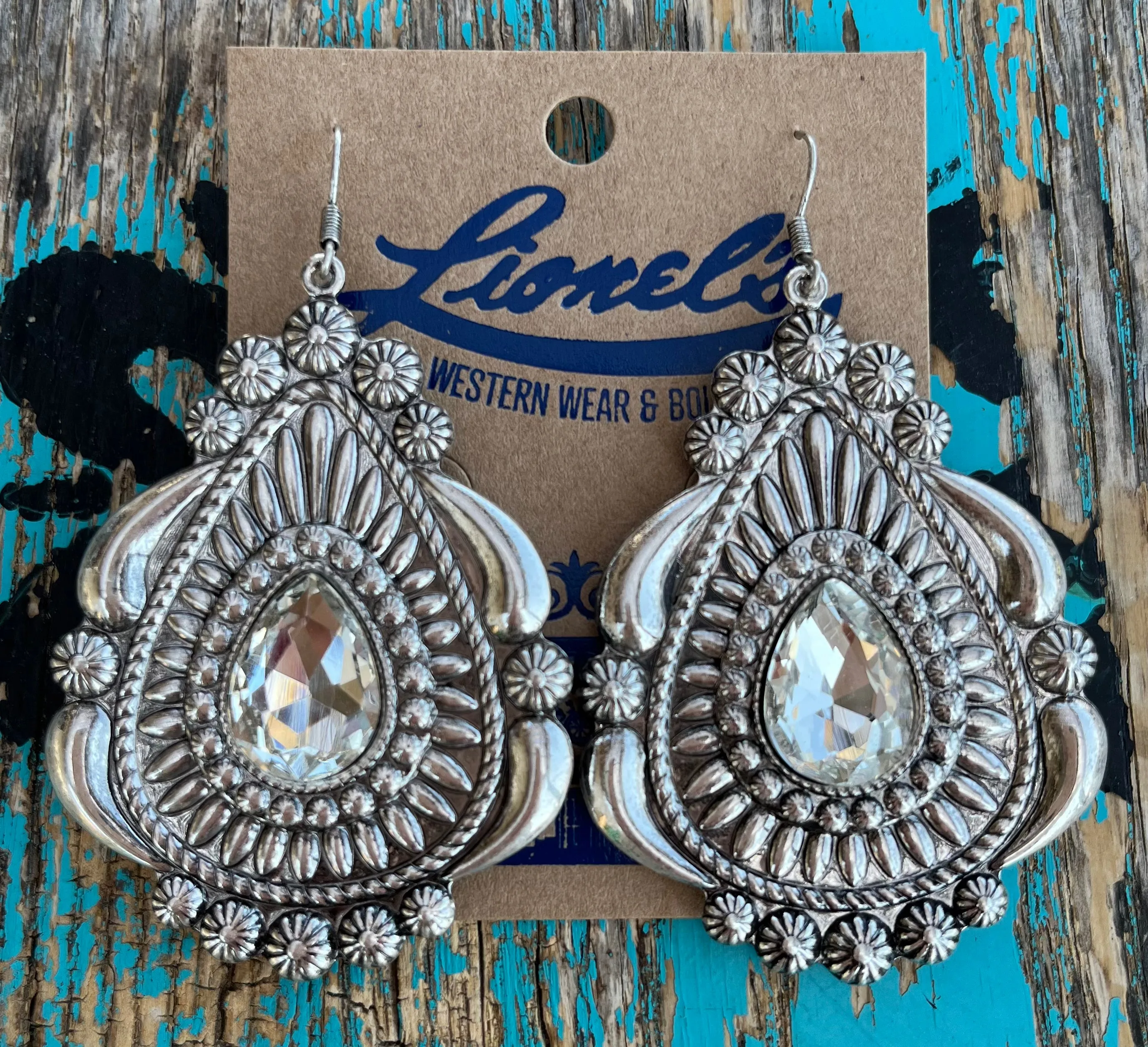 Teardrop Shape Concho w/ Crystals Dangling Earring