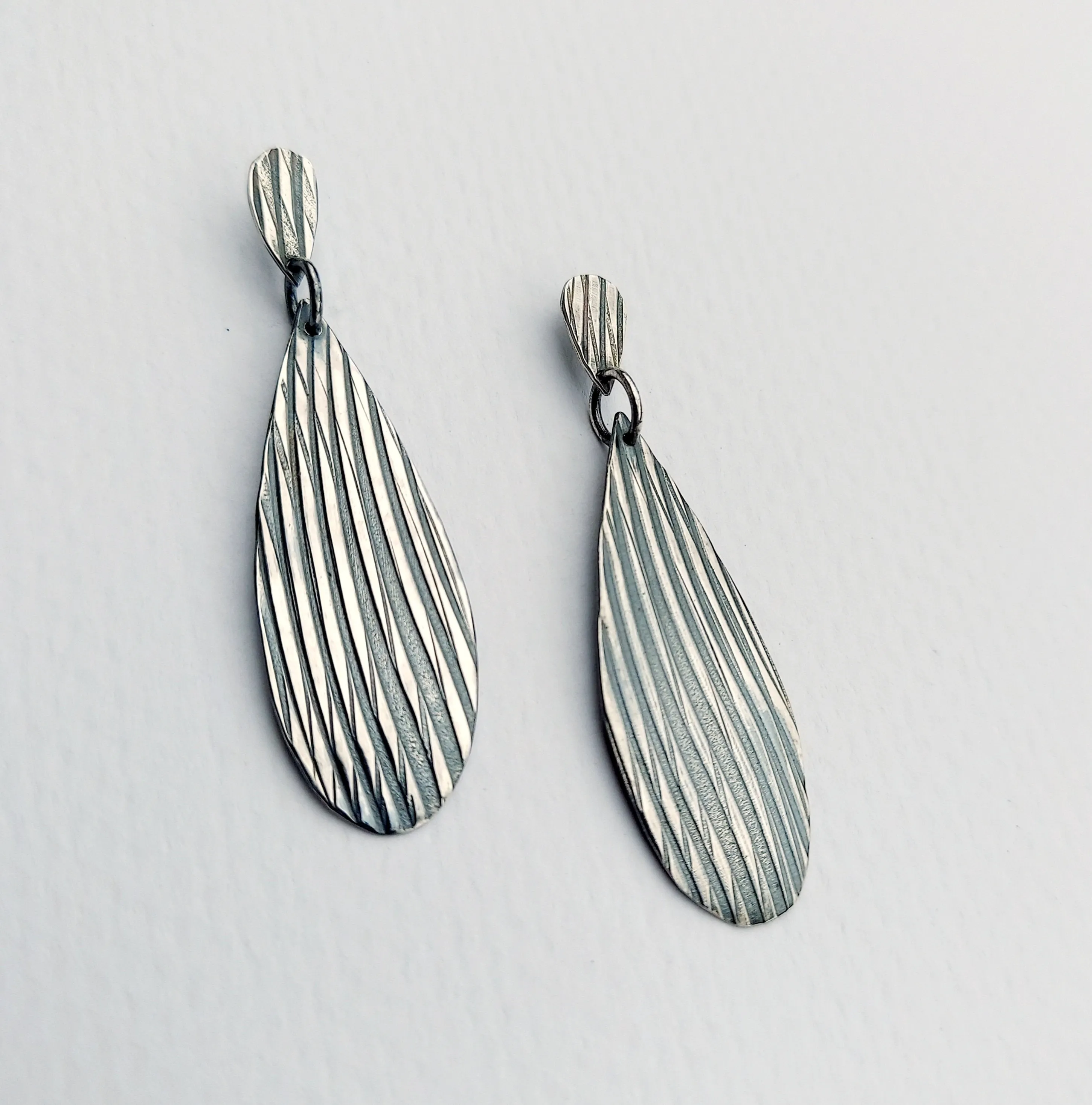 Textured Wavy Patinaed Silver Earrings Lightweight, Hi Fashion, Handmade Silver Earrings