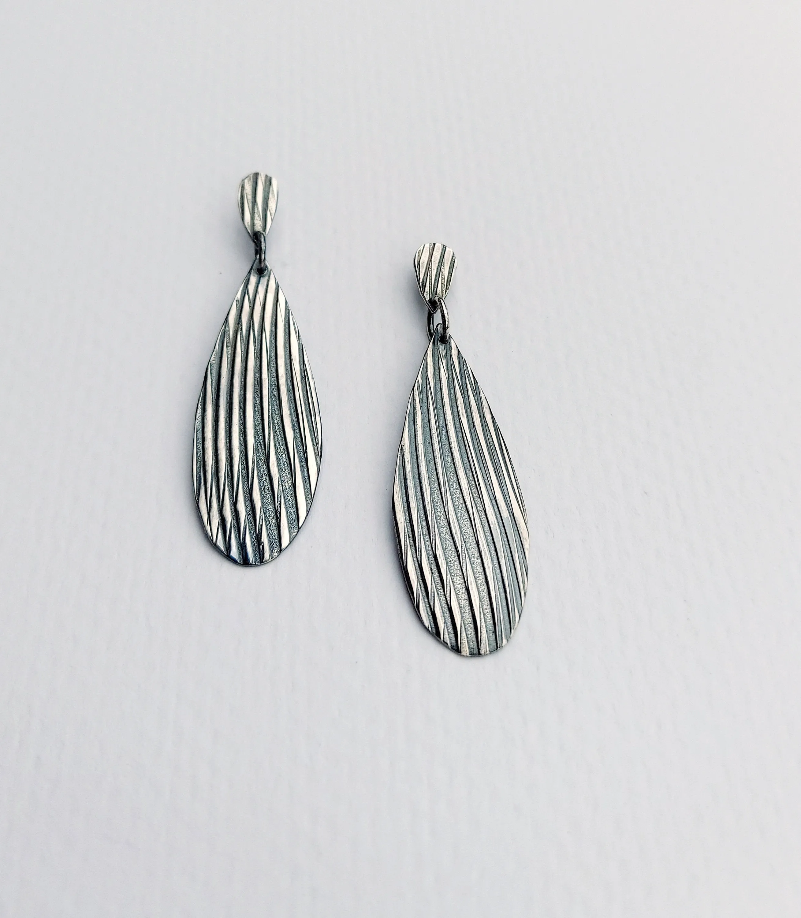 Textured Wavy Patinaed Silver Earrings Lightweight, Hi Fashion, Handmade Silver Earrings