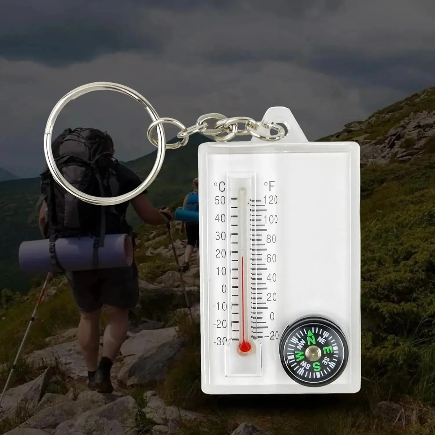 Thermometer Compass Utility Keychain