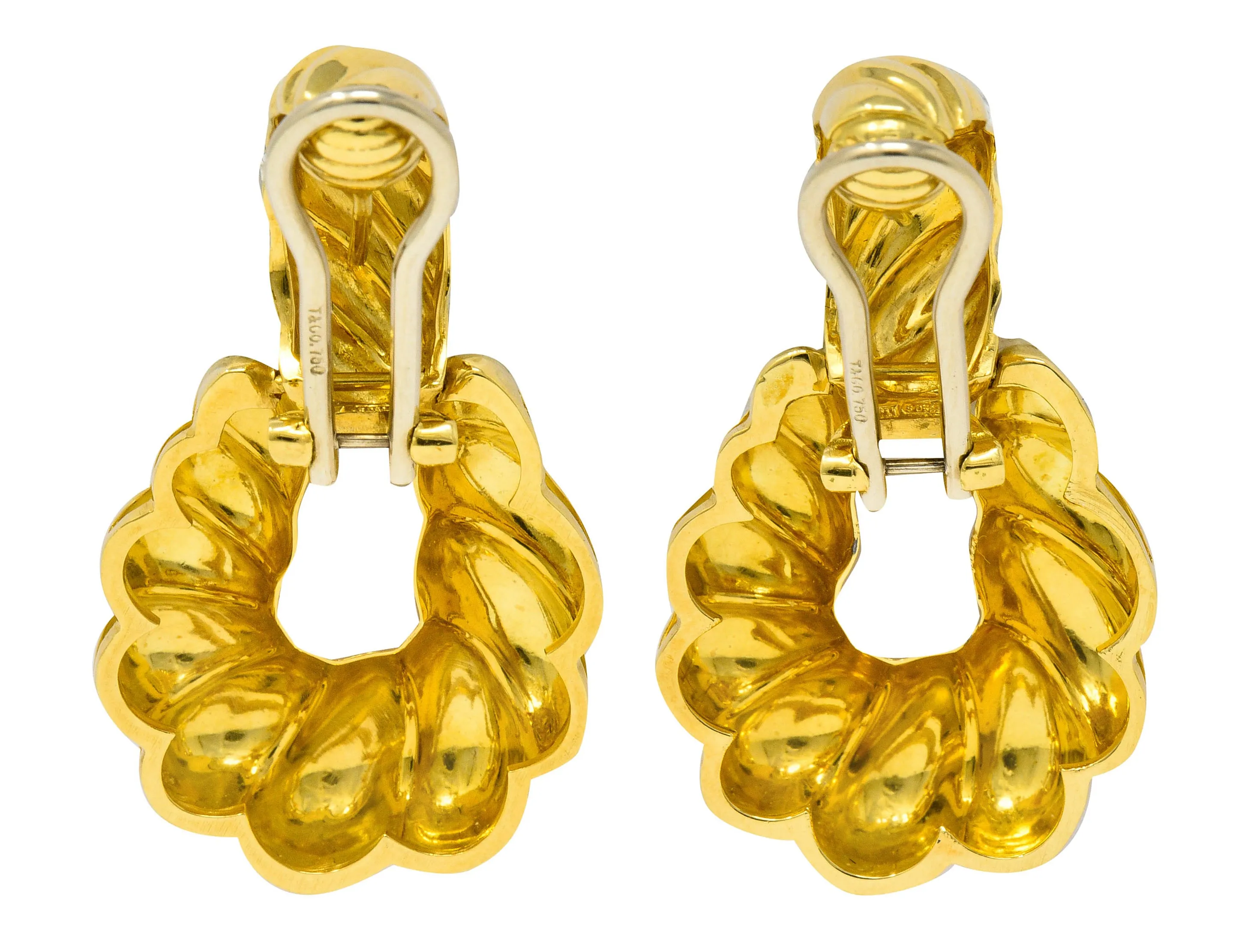 Tiffany & Co. 18 Karat Gold Ribbed Doorknocker Ear-Clip Earrings