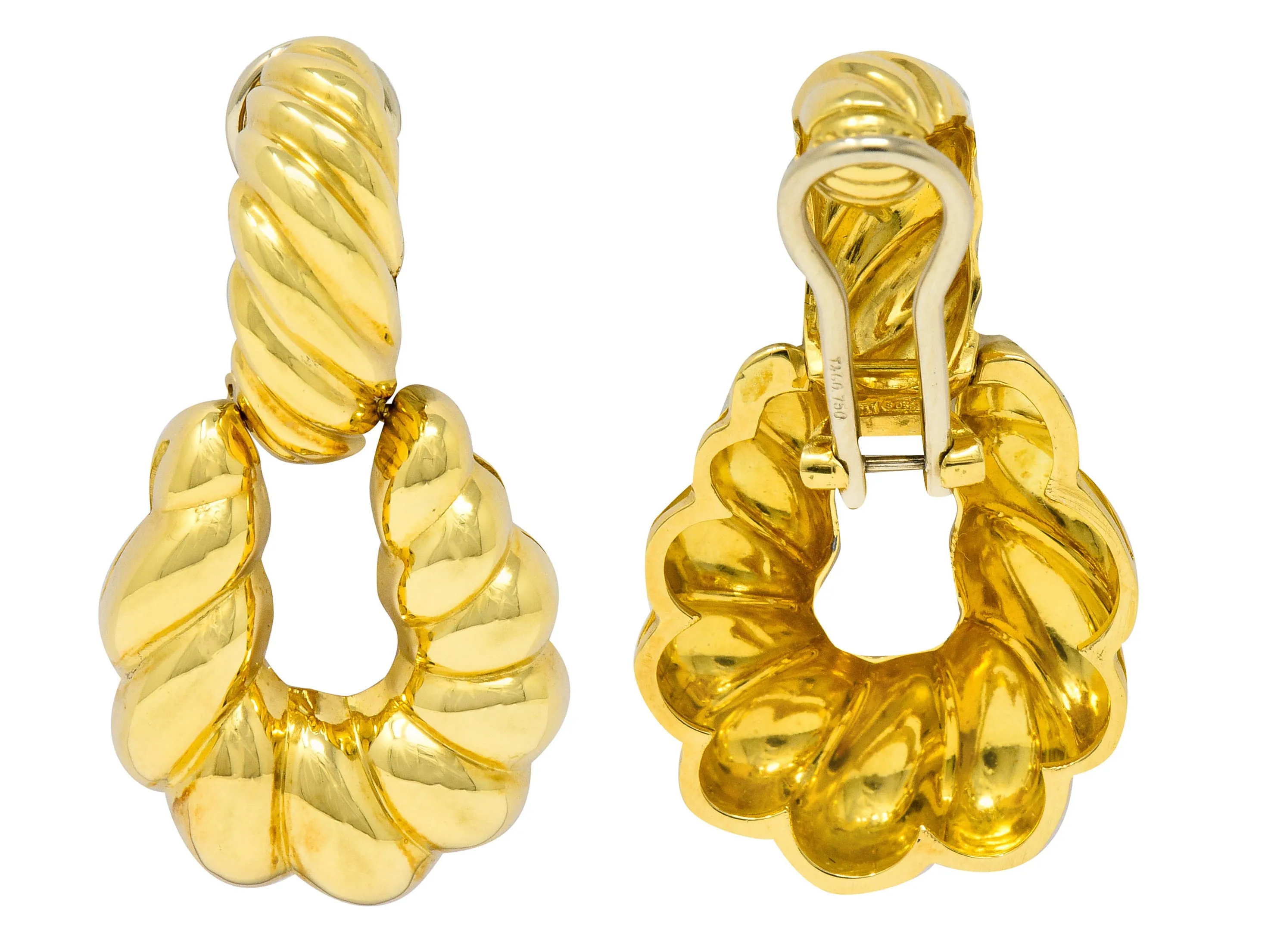 Tiffany & Co. 18 Karat Gold Ribbed Doorknocker Ear-Clip Earrings
