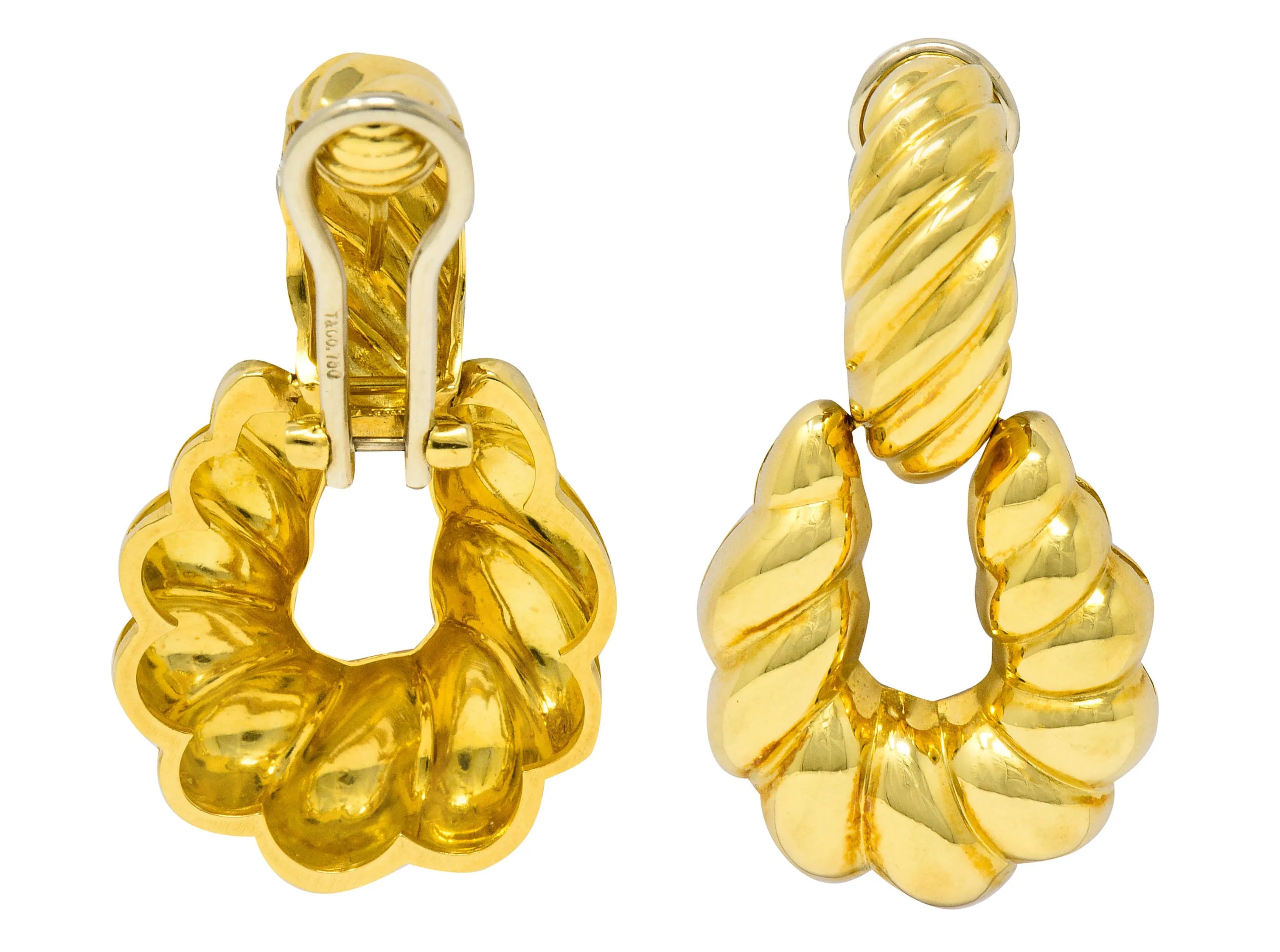 Tiffany & Co. 18 Karat Gold Ribbed Doorknocker Ear-Clip Earrings
