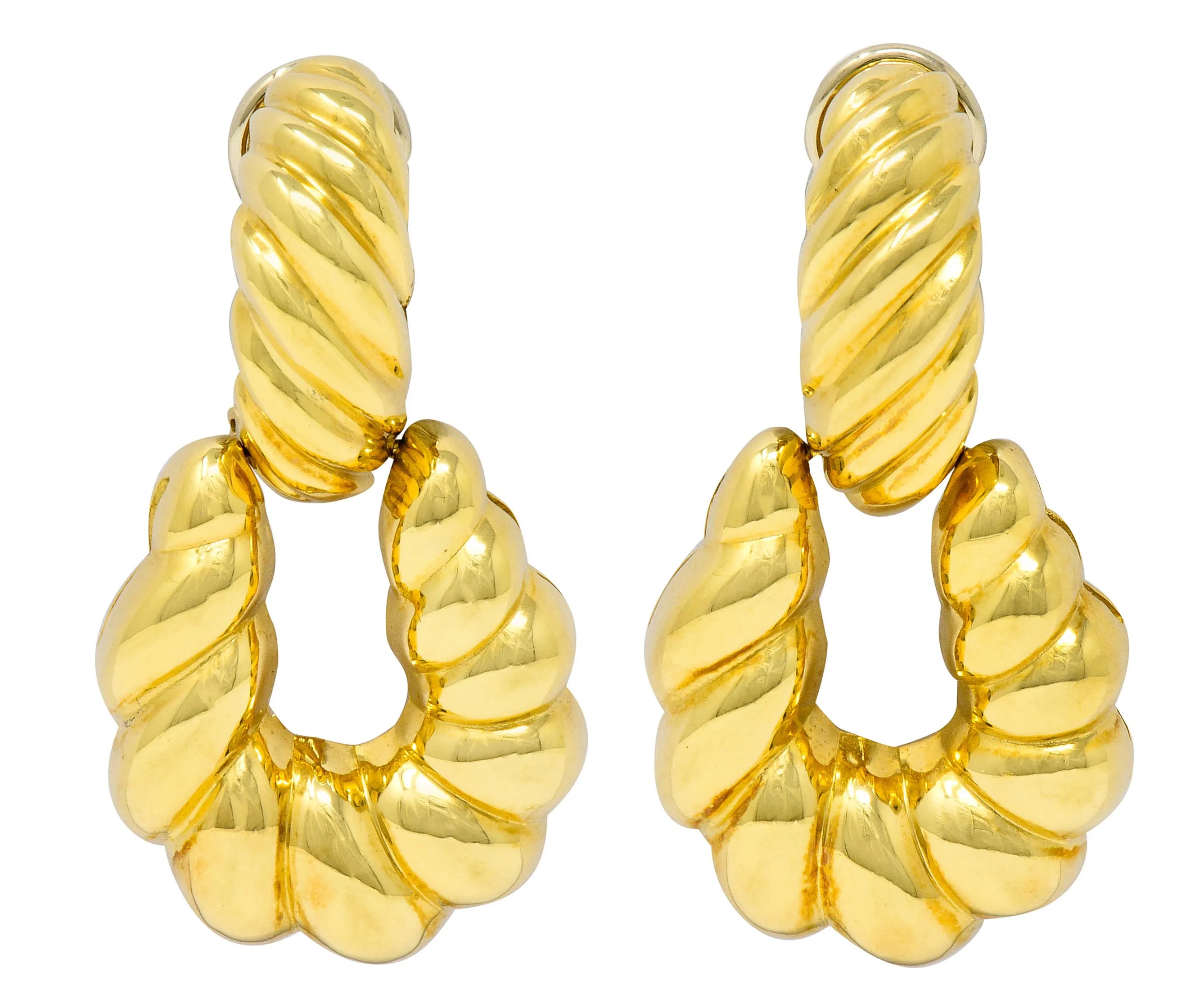 Tiffany & Co. 18 Karat Gold Ribbed Doorknocker Ear-Clip Earrings