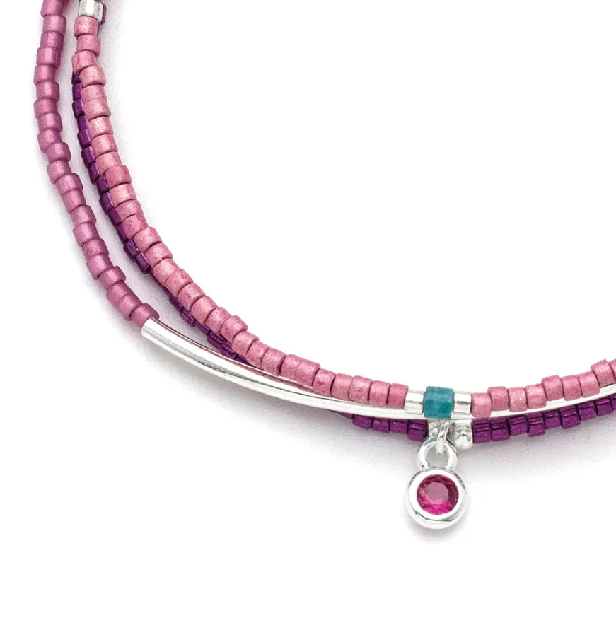 Tonal Chromacolor Miyuki Bracelet Trio - Fuchsia/Silver