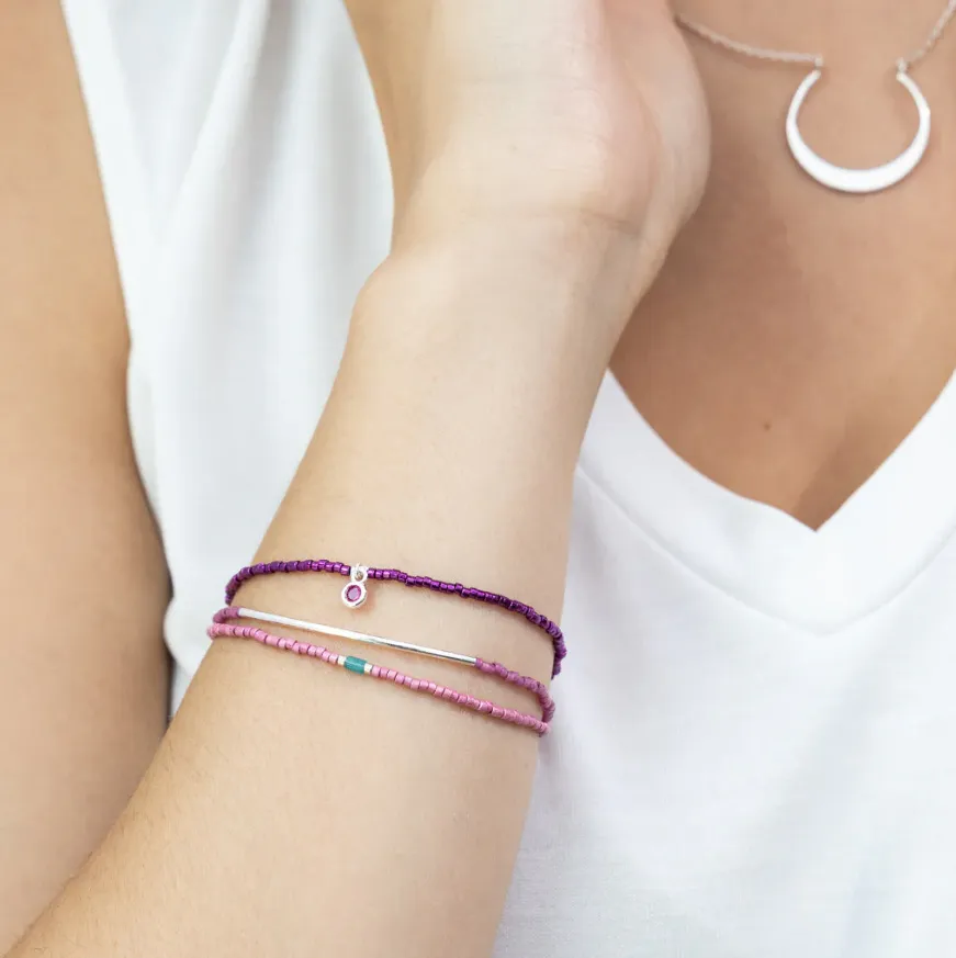 Tonal Chromacolor Miyuki Bracelet Trio - Fuchsia/Silver