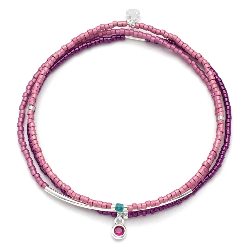 Tonal Chromacolor Miyuki Bracelet Trio - Fuchsia/Silver
