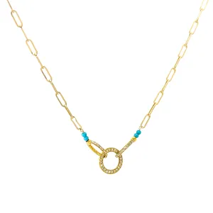 Trio Diamond Ring Turquoise Paperclip Necklace in 14k