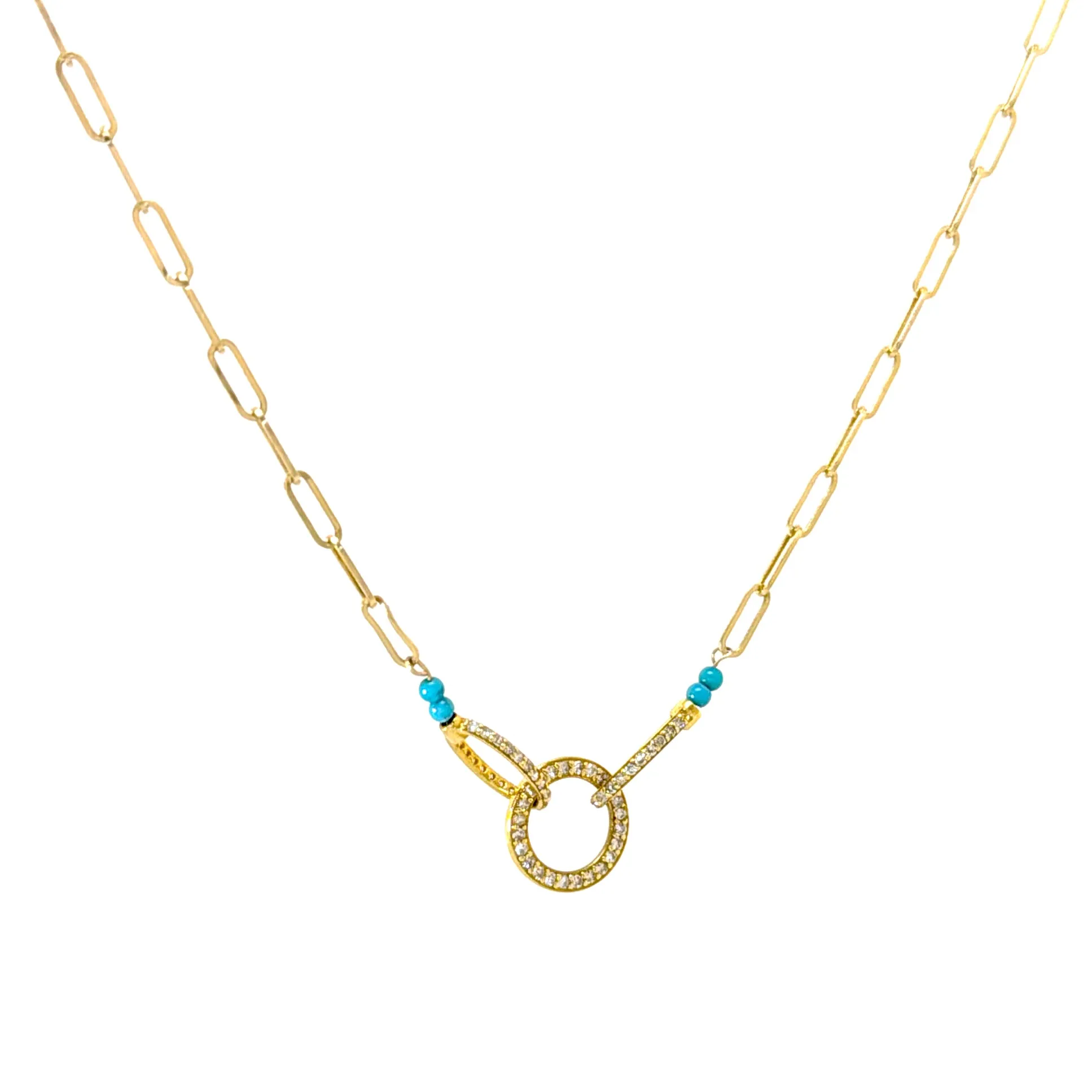 Trio Diamond Ring Turquoise Paperclip Necklace in 14k