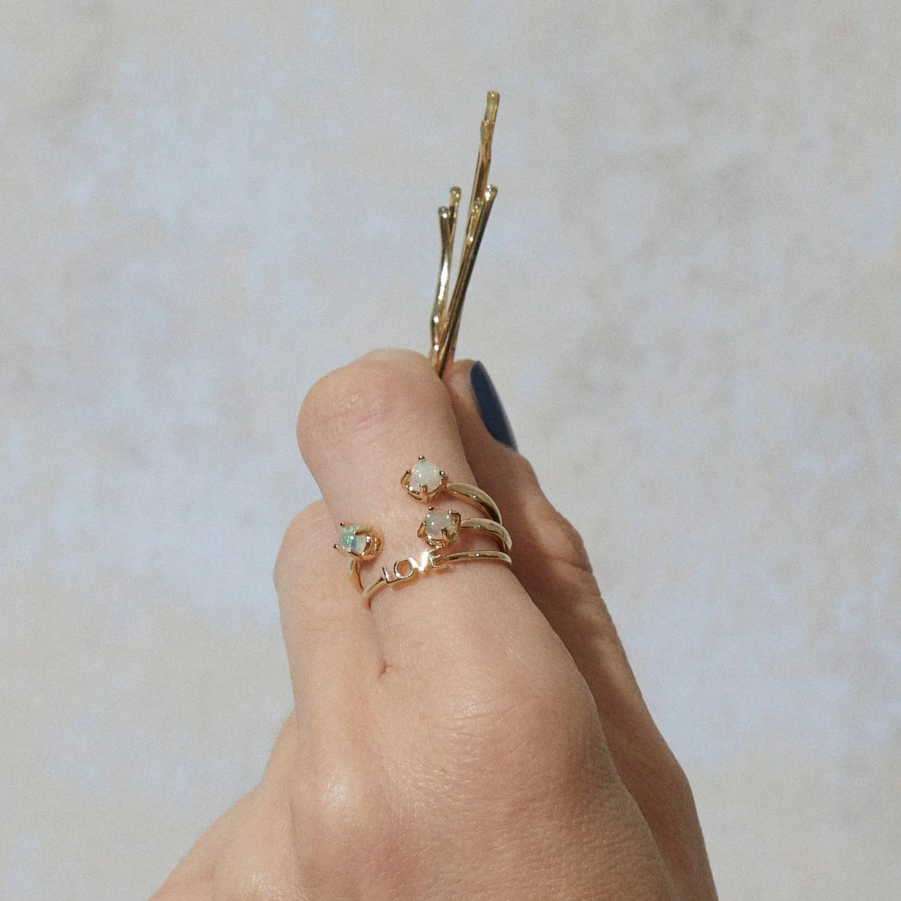 Triple Twisted Claw Ring with Stone in Opal