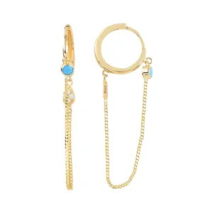 TURQUOISE BEAD CHAIN HUGGIE EARRINGS