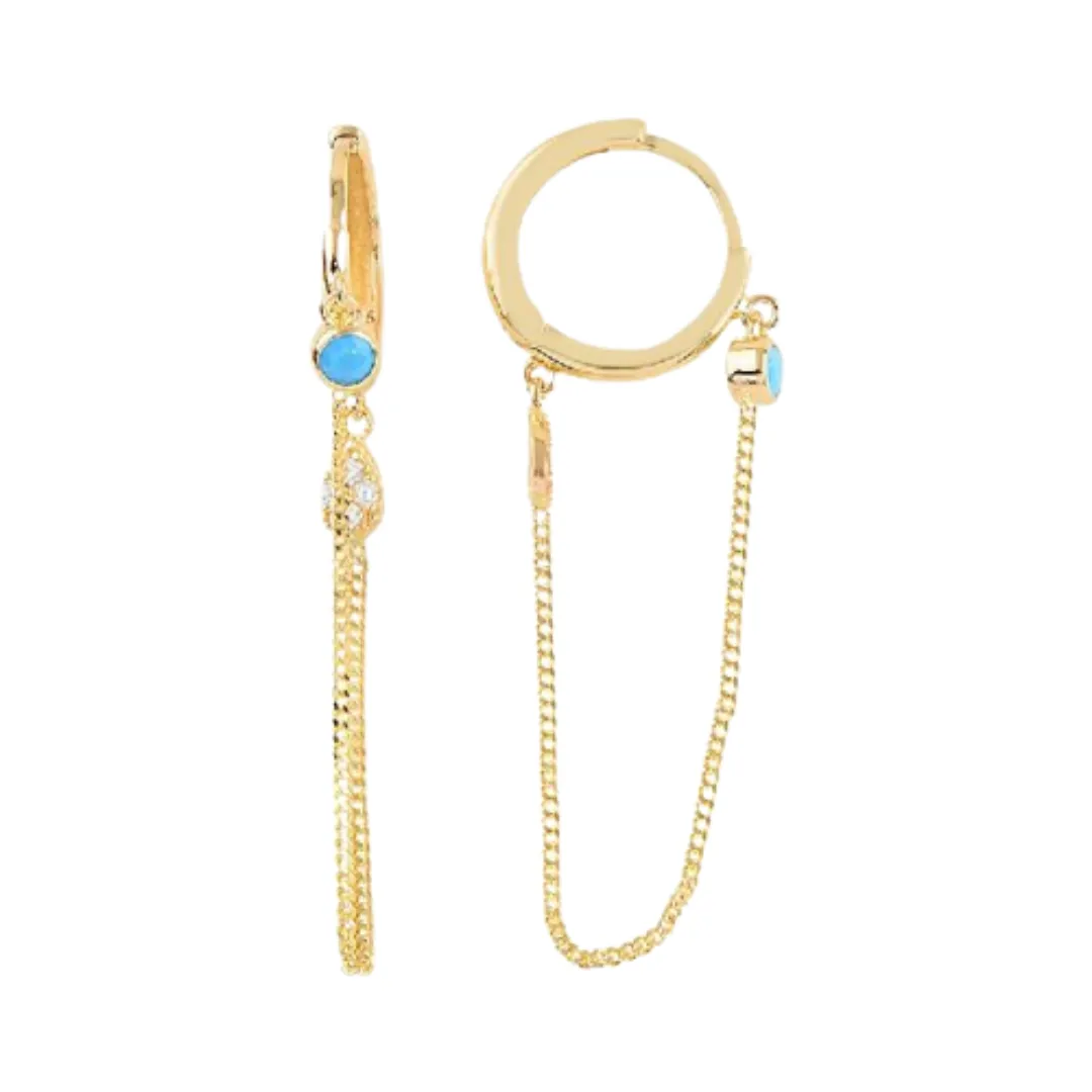 TURQUOISE BEAD CHAIN HUGGIE EARRINGS