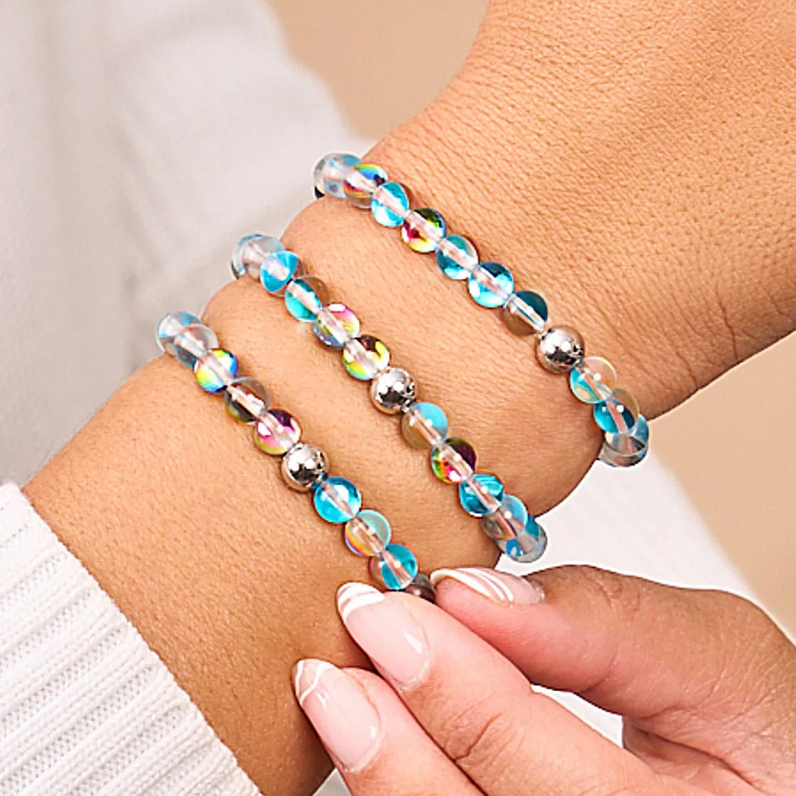Turquoise Sunbeam | Silver | Galaxy Glass Bead Bracelet