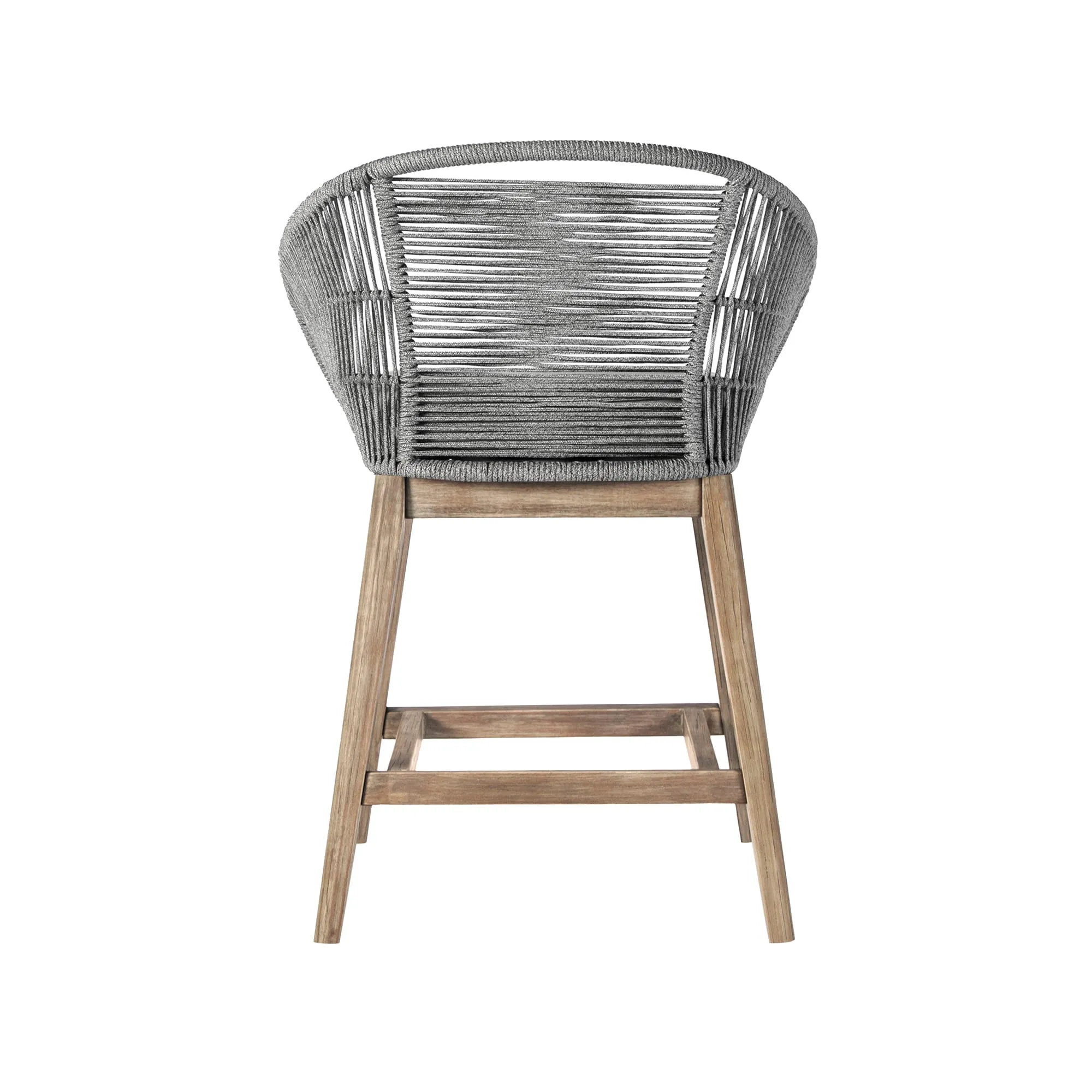 Tutti Frutti Indoor Outdoor Counter Height Bar Stool in Aged Teak Wood with Gray Rope