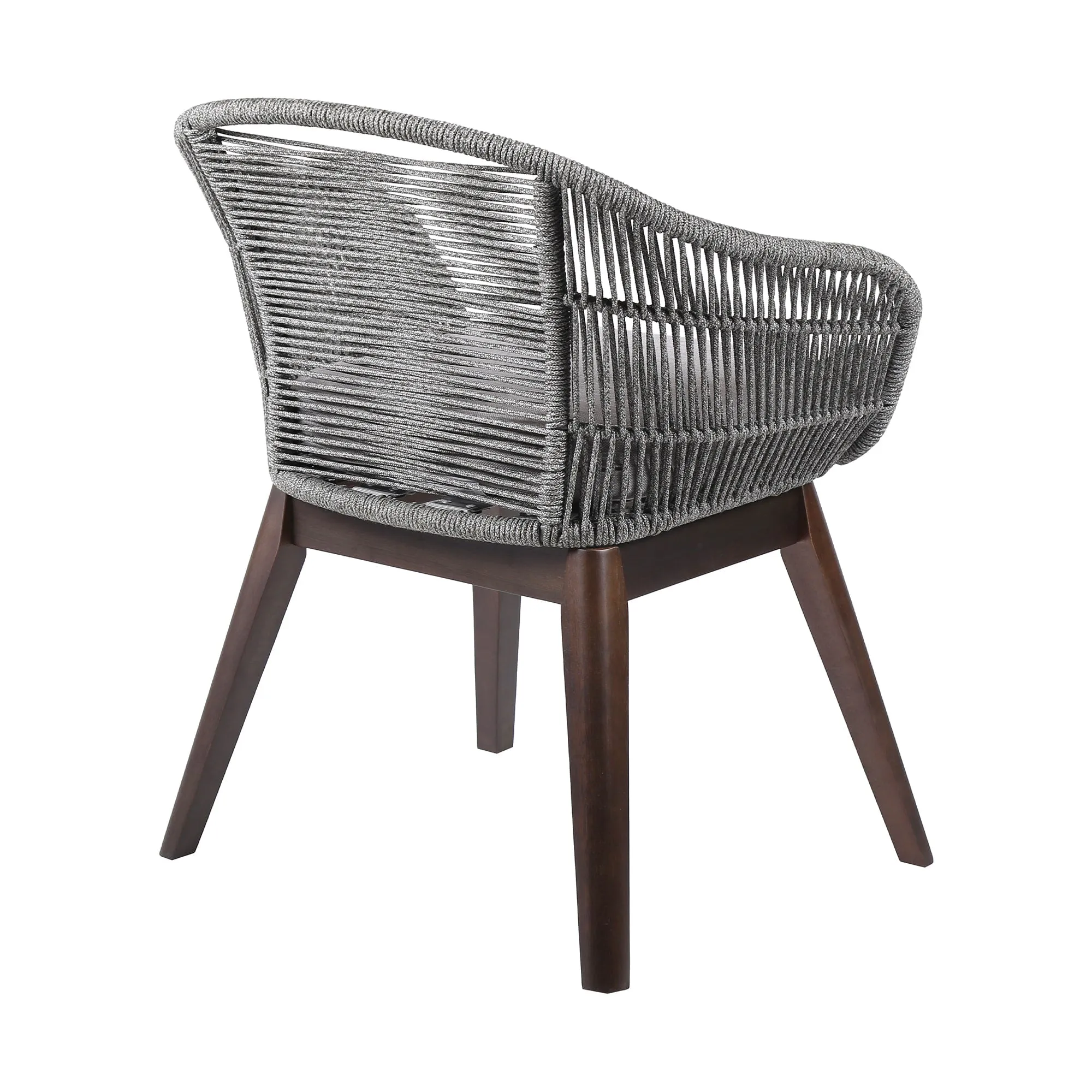 Tutti Frutti Indoor Outdoor Dining Chair in Dark Eucalyptus Wood with Latte Rope and Gray Cushions