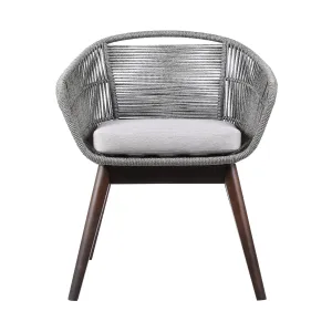 Tutti Frutti Indoor Outdoor Dining Chair in Dark Eucalyptus Wood with Latte Rope and Gray Cushions