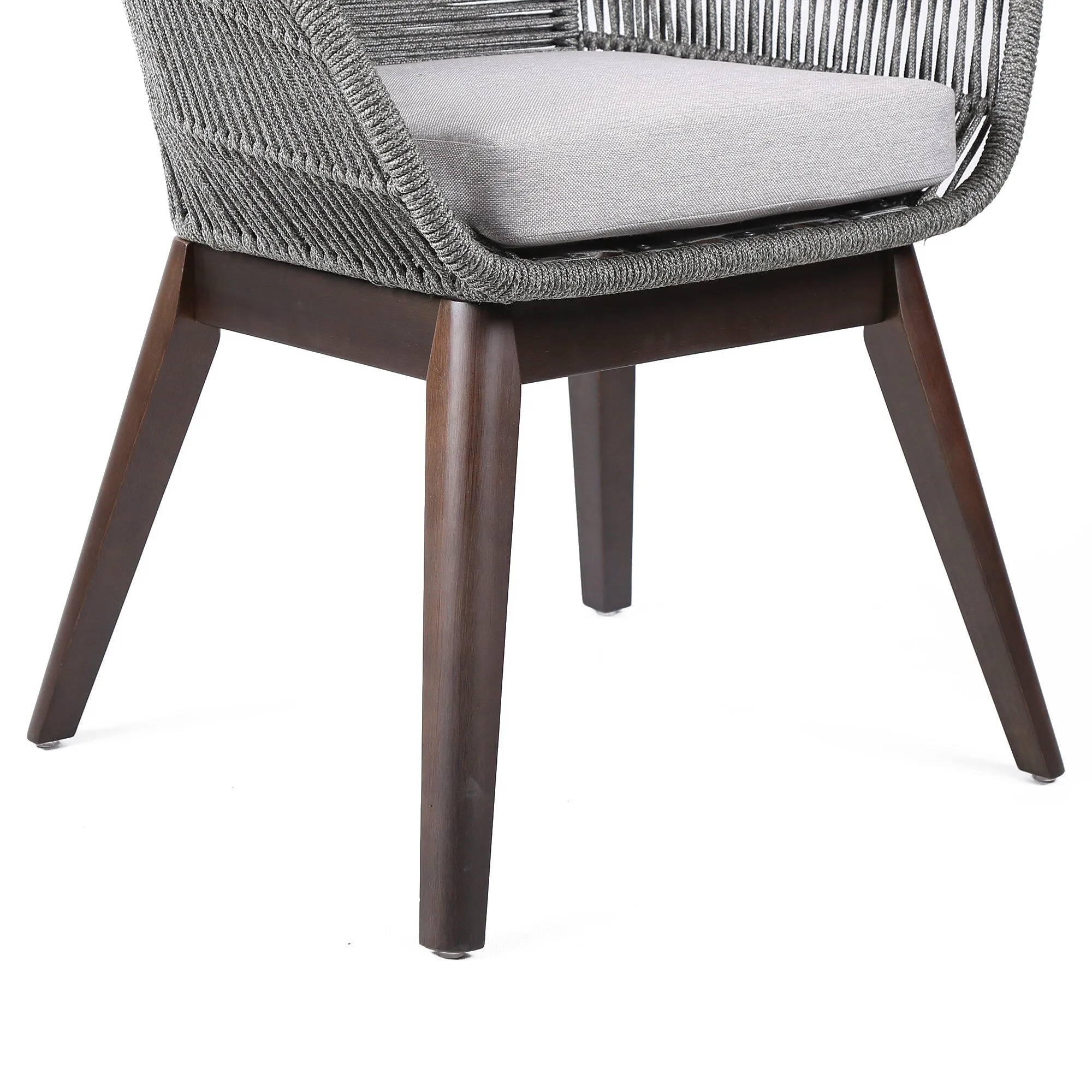 Tutti Frutti Indoor Outdoor Dining Chair in Dark Eucalyptus Wood with Latte Rope and Gray Cushions