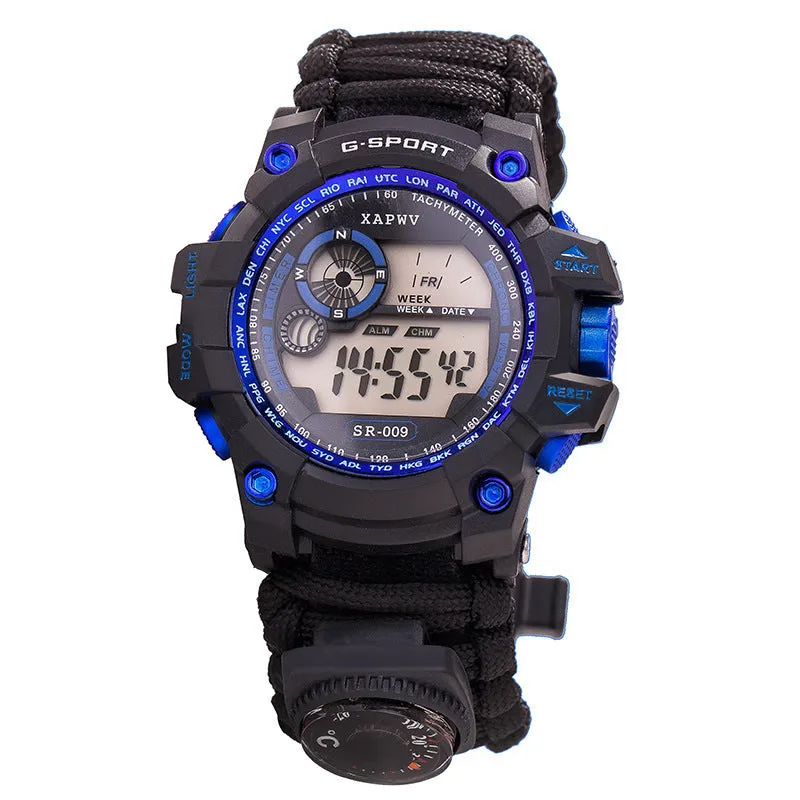 Umbrella rope waterproof watch multi-function outdoor survival umbrella rope bracelet adjustable outdoor camping adventure bracelet