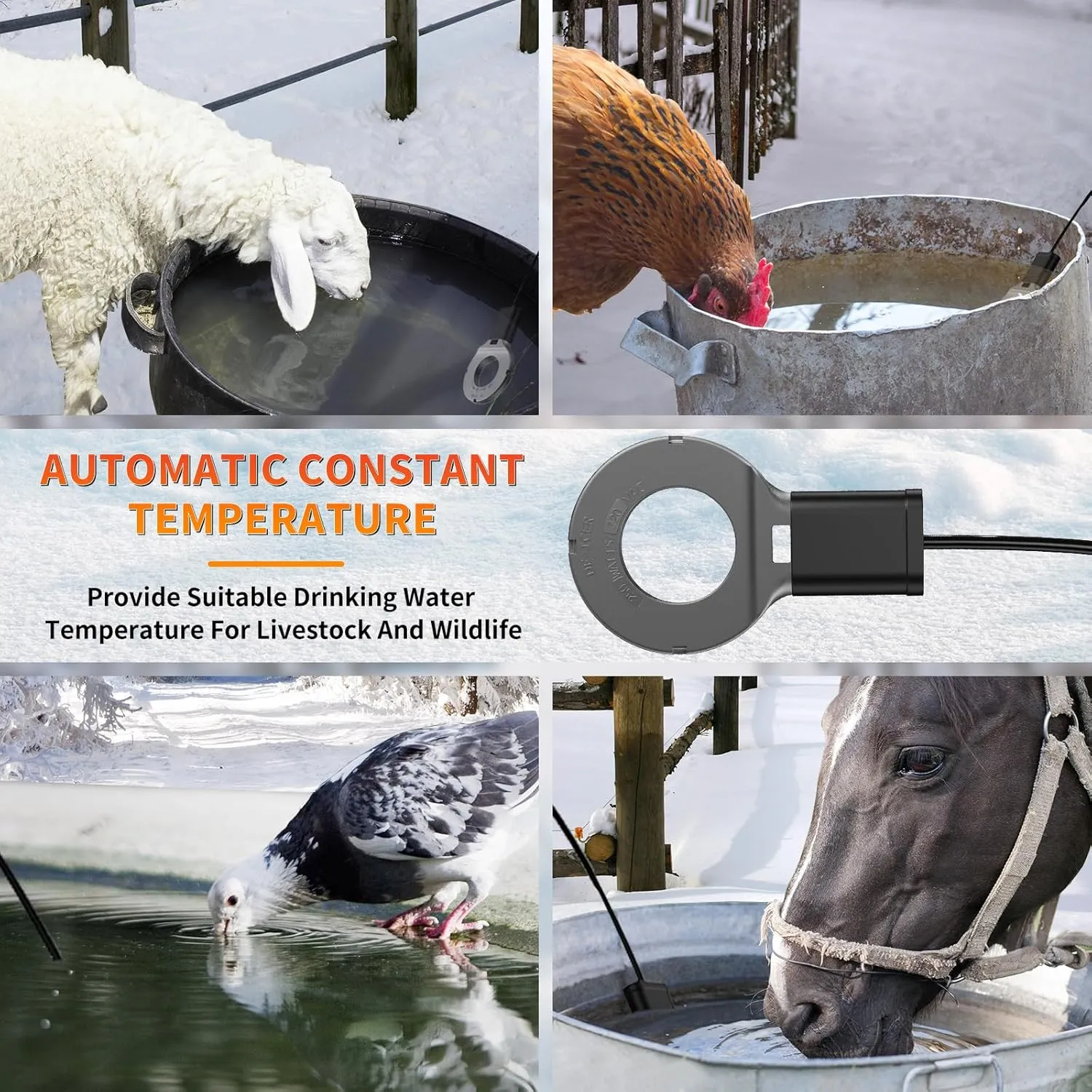 Utility De-Icer Submergible Chicken Water Heater for Farm Livestock Cast 500W