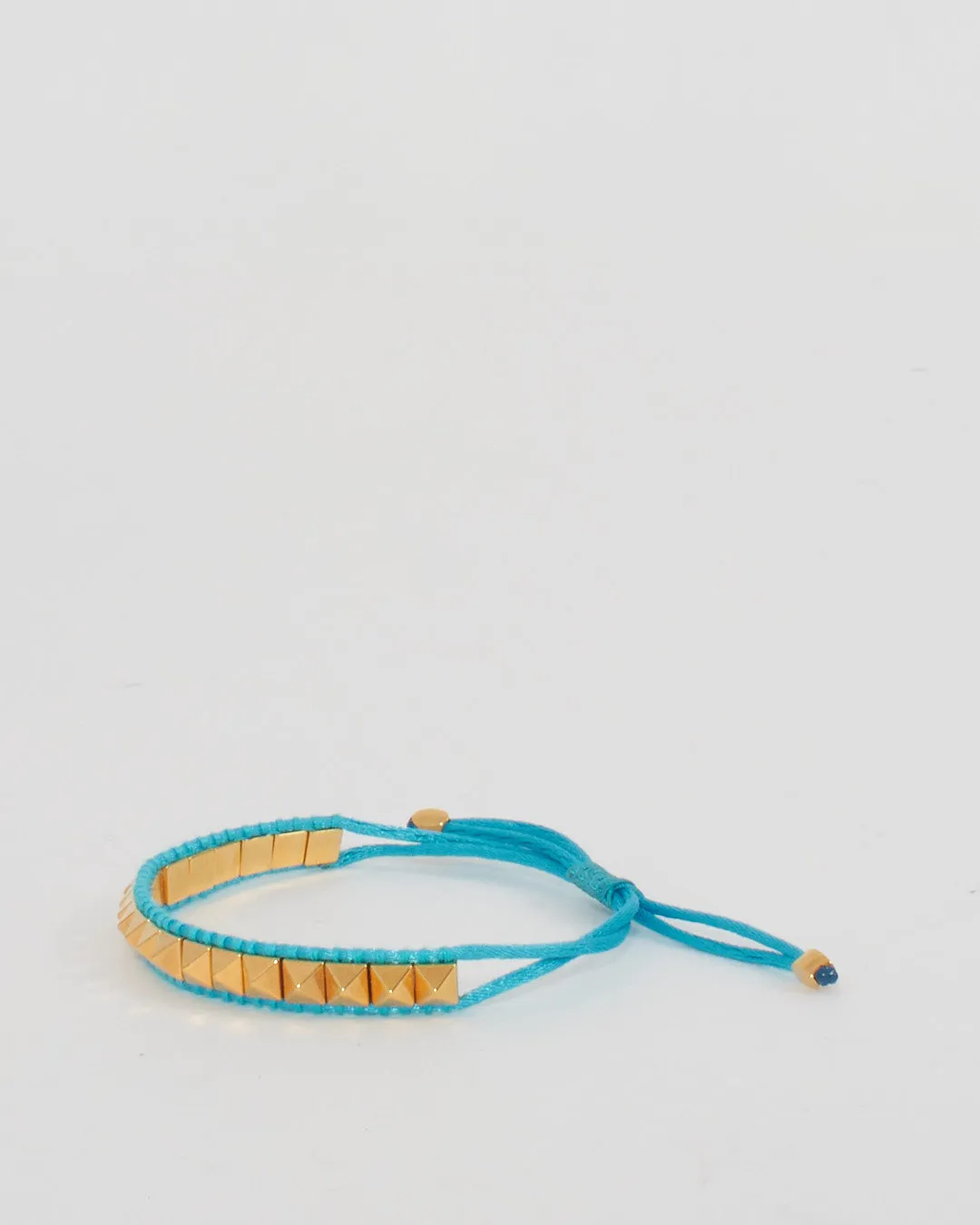 Valentino Blue Teal Cord Gold Stud Bracelet