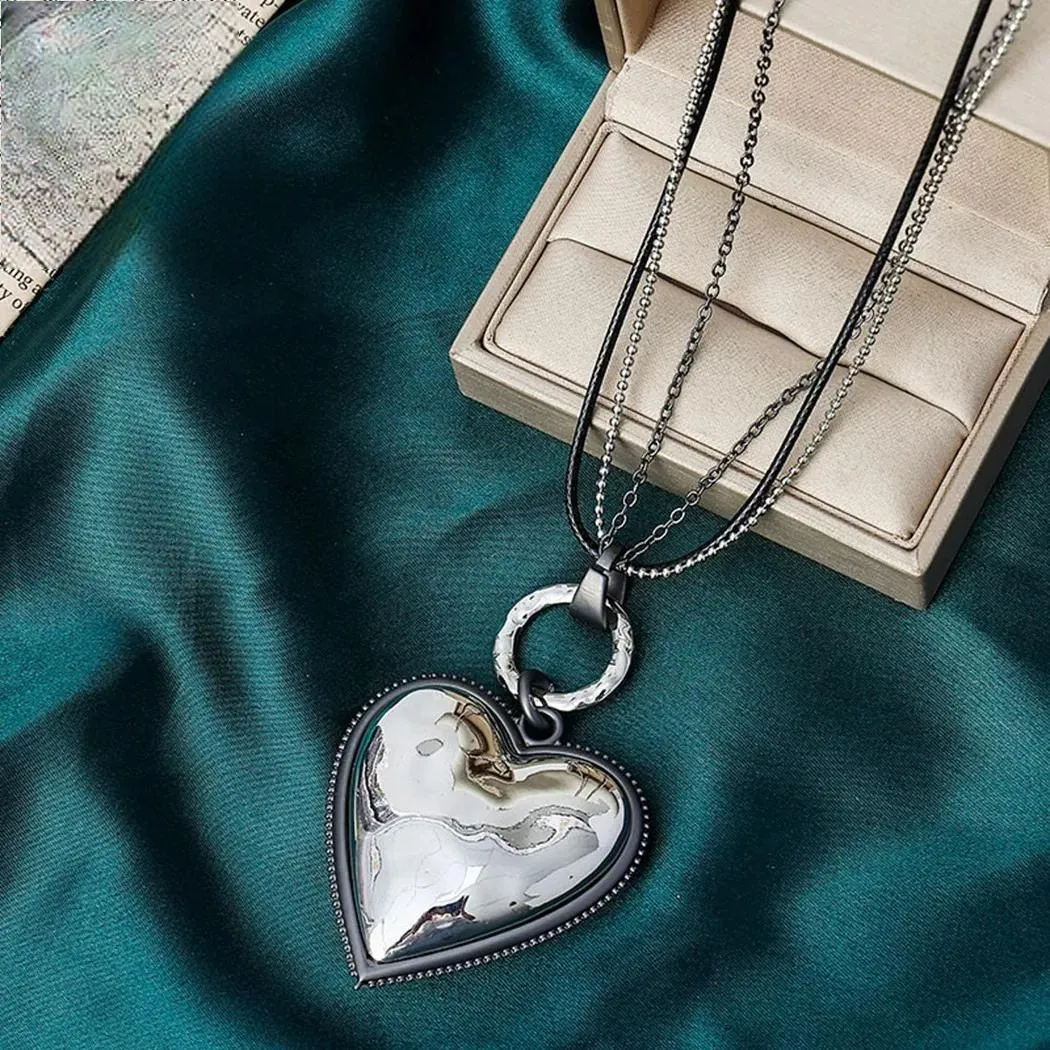 Vintage Long Chains Colar Necklace Love Sweet Heart Suspension Pendants Christmas Gift