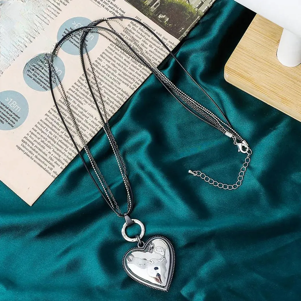 Vintage Long Chains Colar Necklace Love Sweet Heart Suspension Pendants Christmas Gift