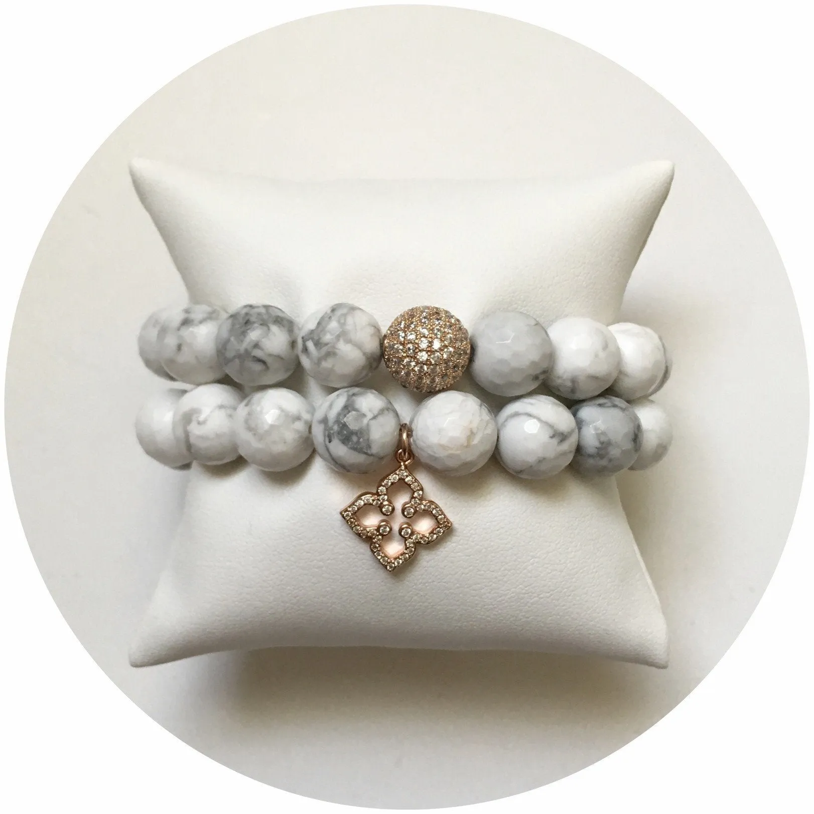 White Howlite with Pavé Rose Gold Clover