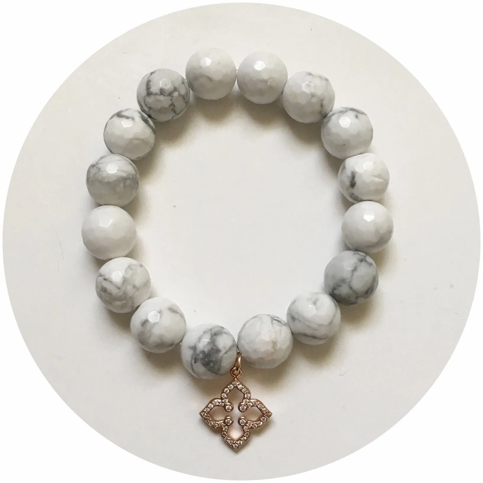 White Howlite with Pavé Rose Gold Clover