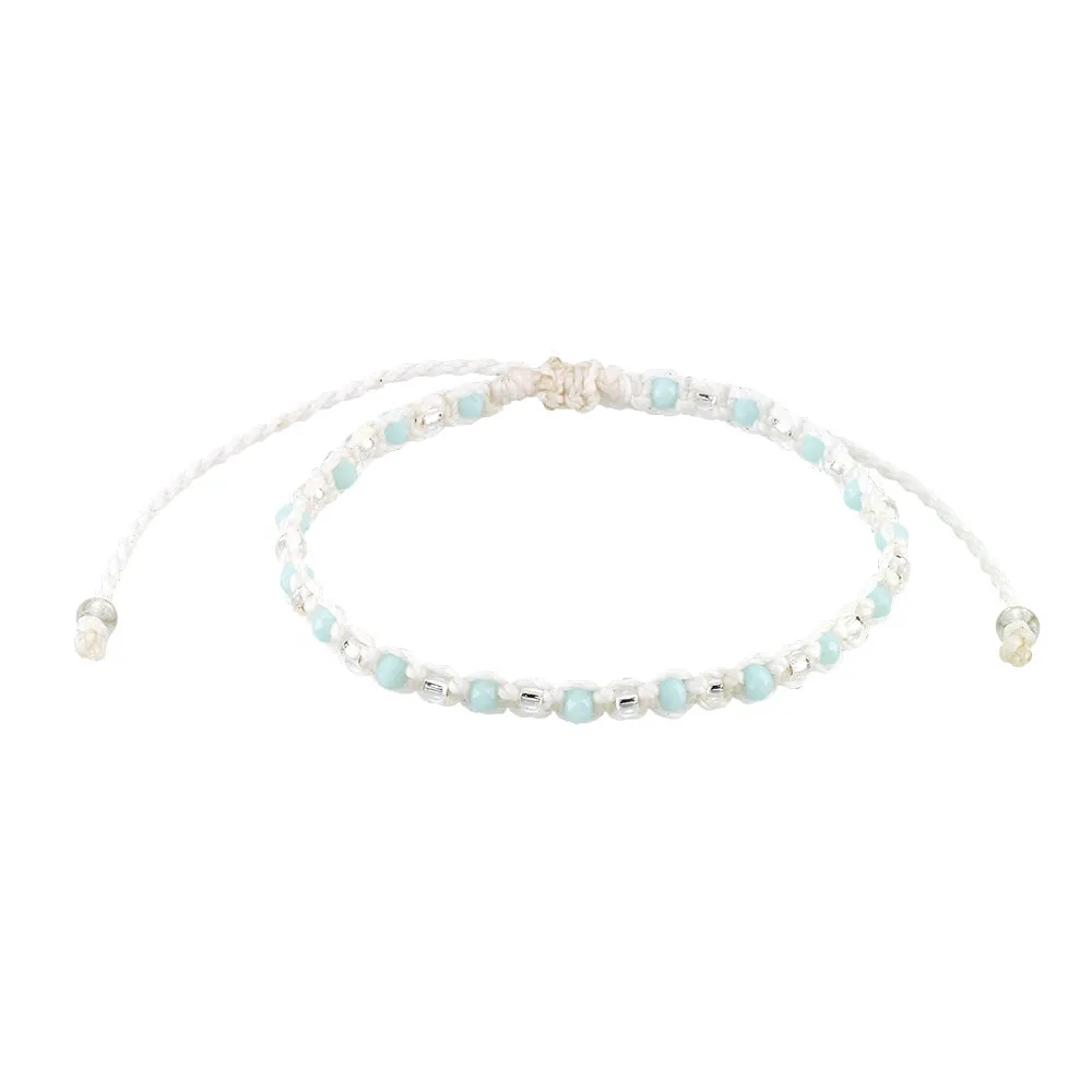 White Wax Cord & Faceted Bead Bracelet