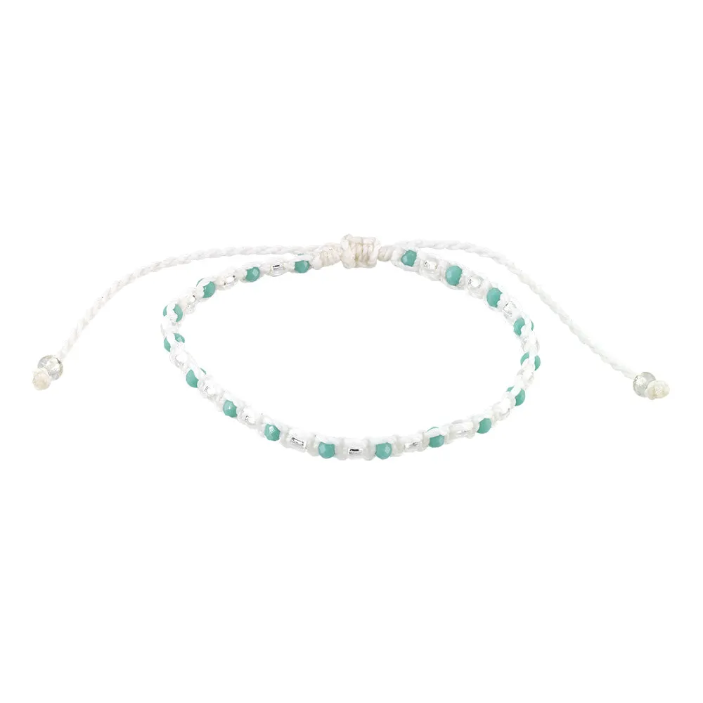 White Wax Cord & Faceted Bead Bracelet