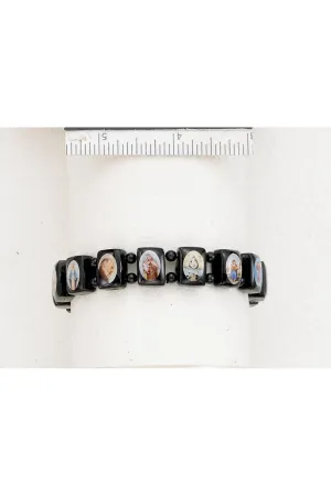 Wood Bracelet with Saints -  Black - Small - LA48002/BK