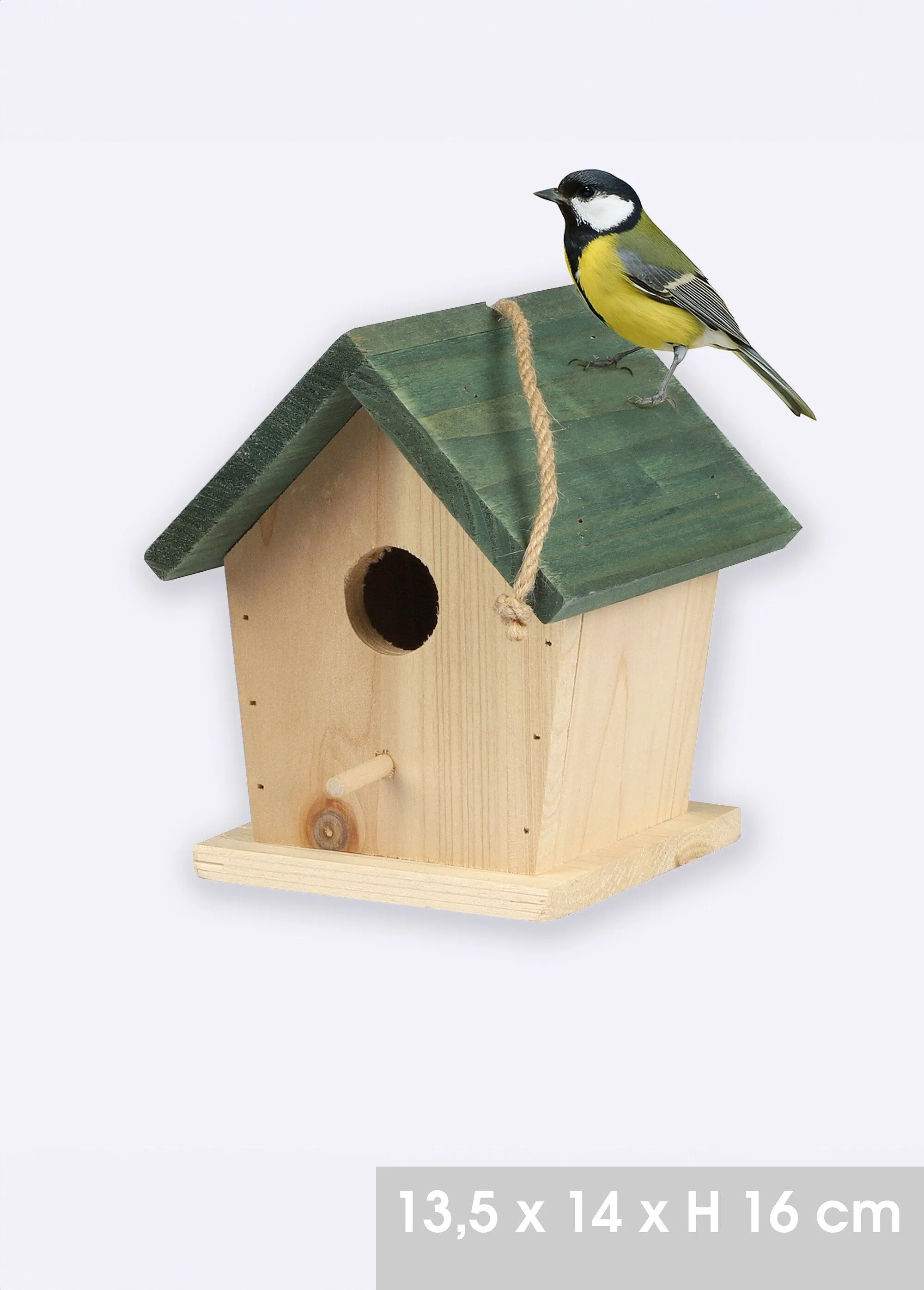 Wooden and rope birdhouse