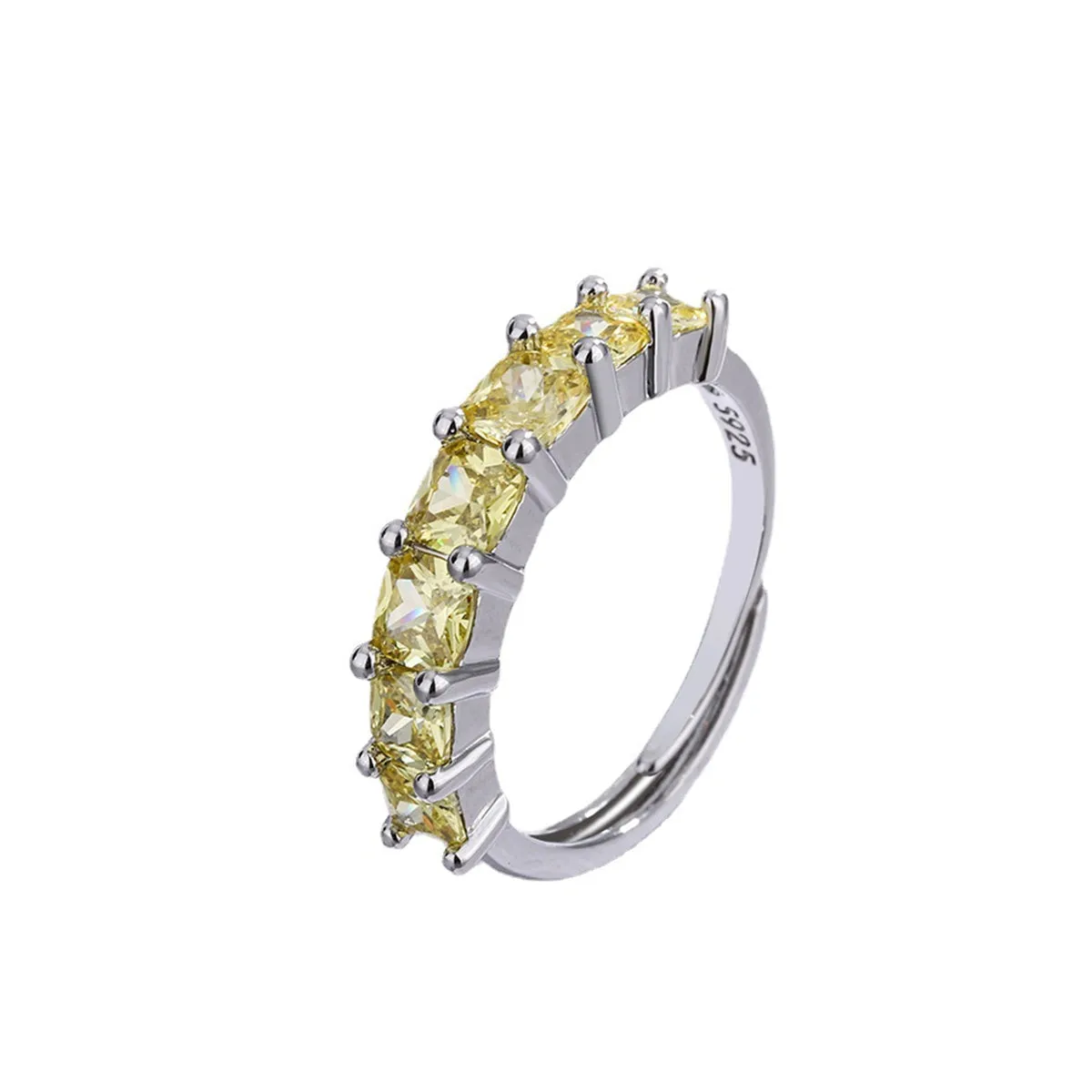 Yellow Crystal & Silver-Plated Adjustable Ring