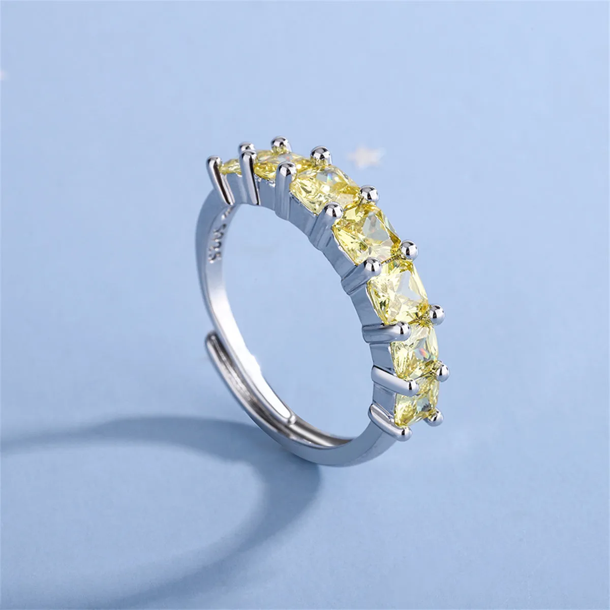 Yellow Crystal & Silver-Plated Adjustable Ring