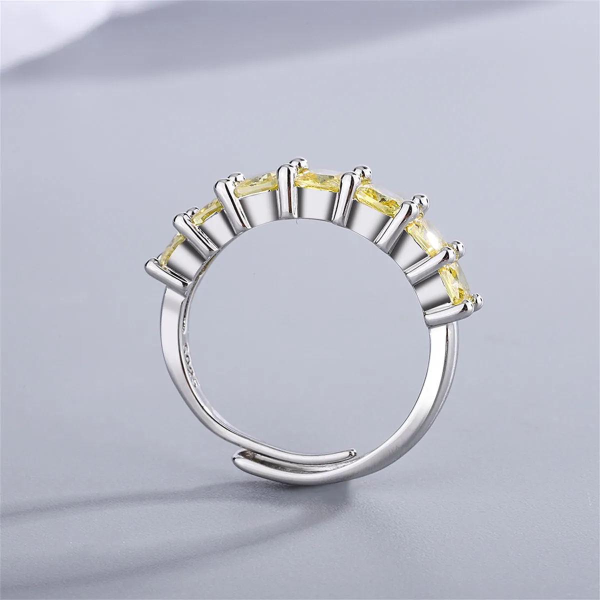 Yellow Crystal & Silver-Plated Adjustable Ring