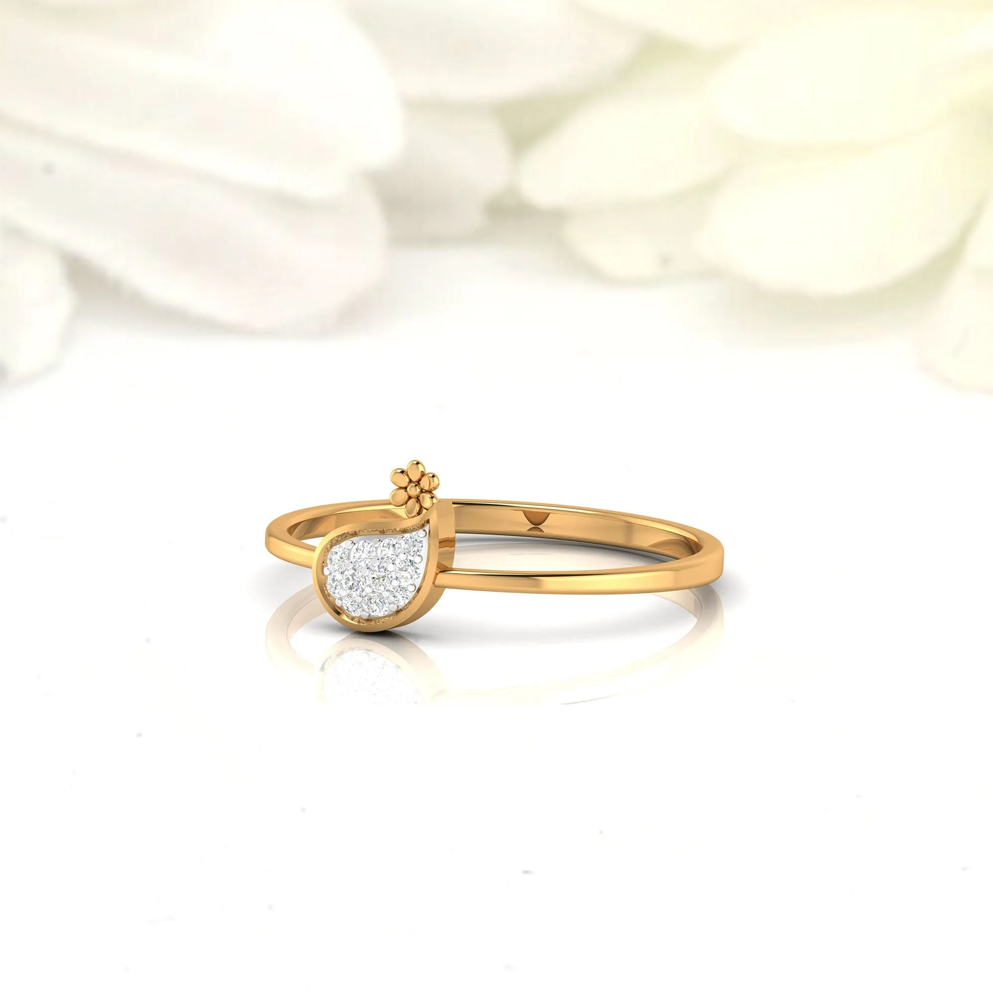 Yellow Gold Plated Adjustable Leaf Motif Silver Elegant Ring For Women