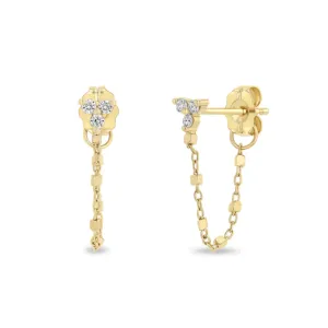 Zoe Chicco Gold Prong Diamond Trio Square Bead Chain Huggie Earring